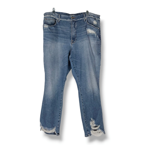 EUC Good American Good Straight Frayed High Waist Ankle Straight Leg Jeans Sz 18 - Picture 2 of 10